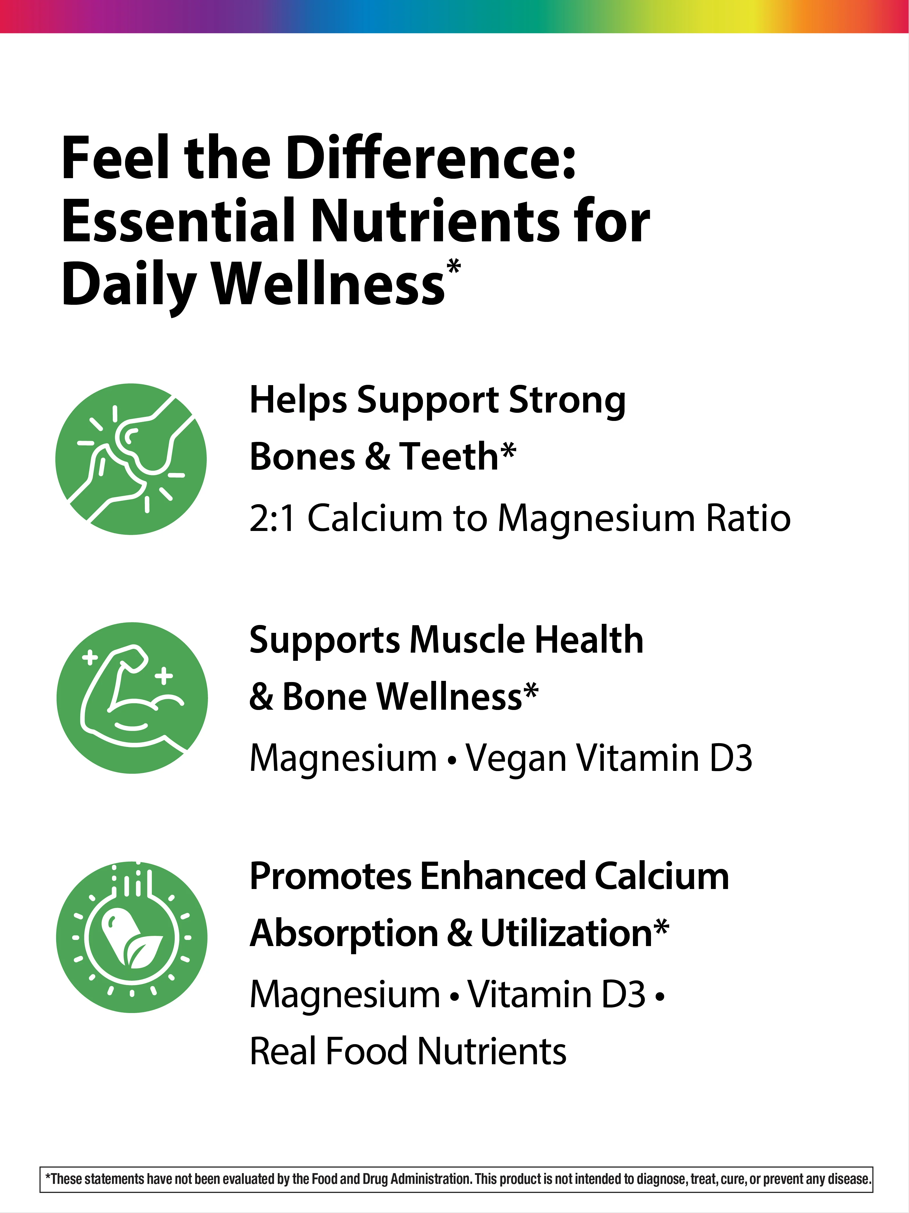 Calcium Magnesium and Vegan D3 + Real Food Nutrients, 180 Vegetarian Caplets - Image 5