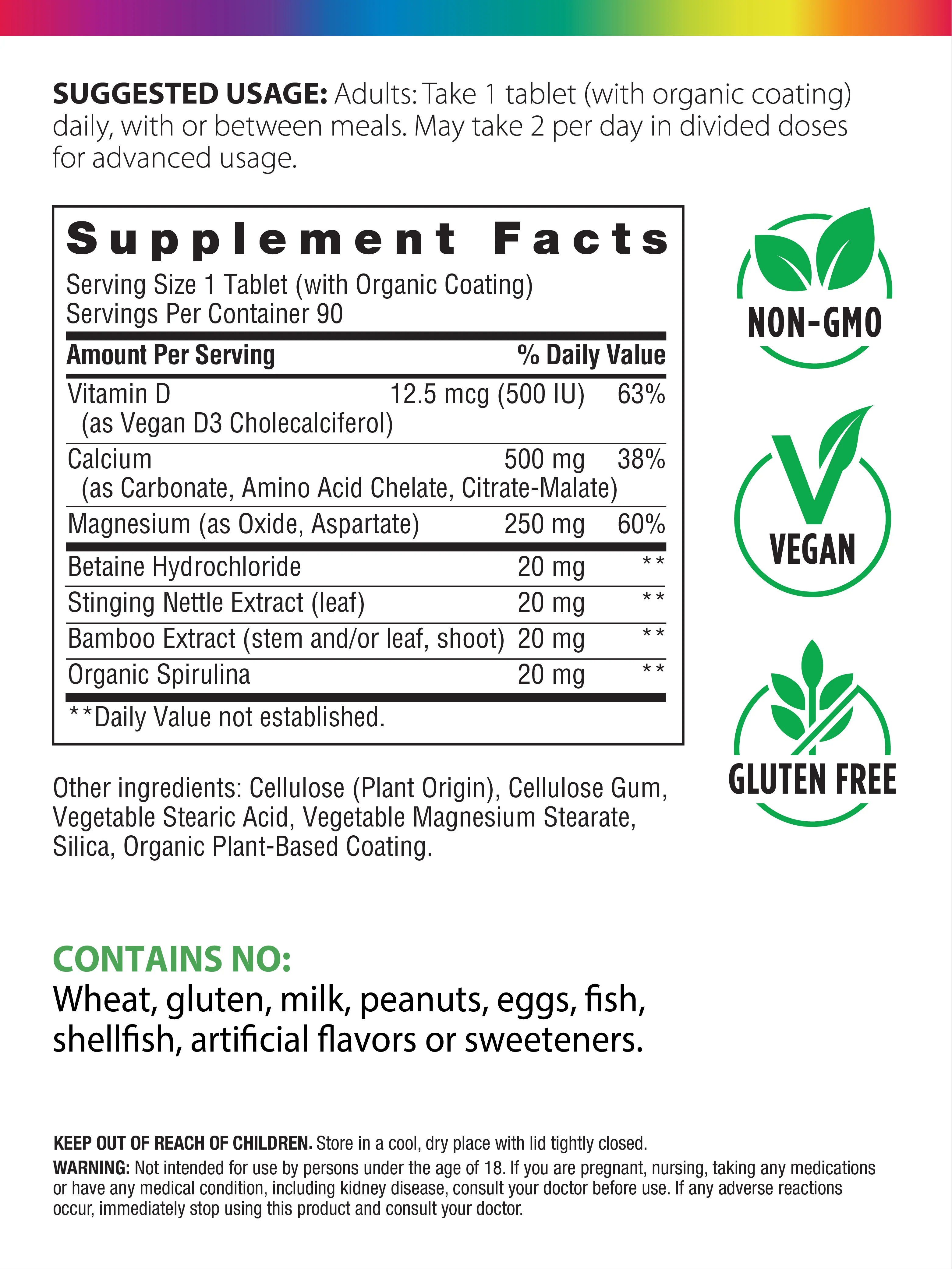 Calcium Magnesium and Vegan D3 + Real Food Nutrients, 90 Vegan Caplets - Image 3