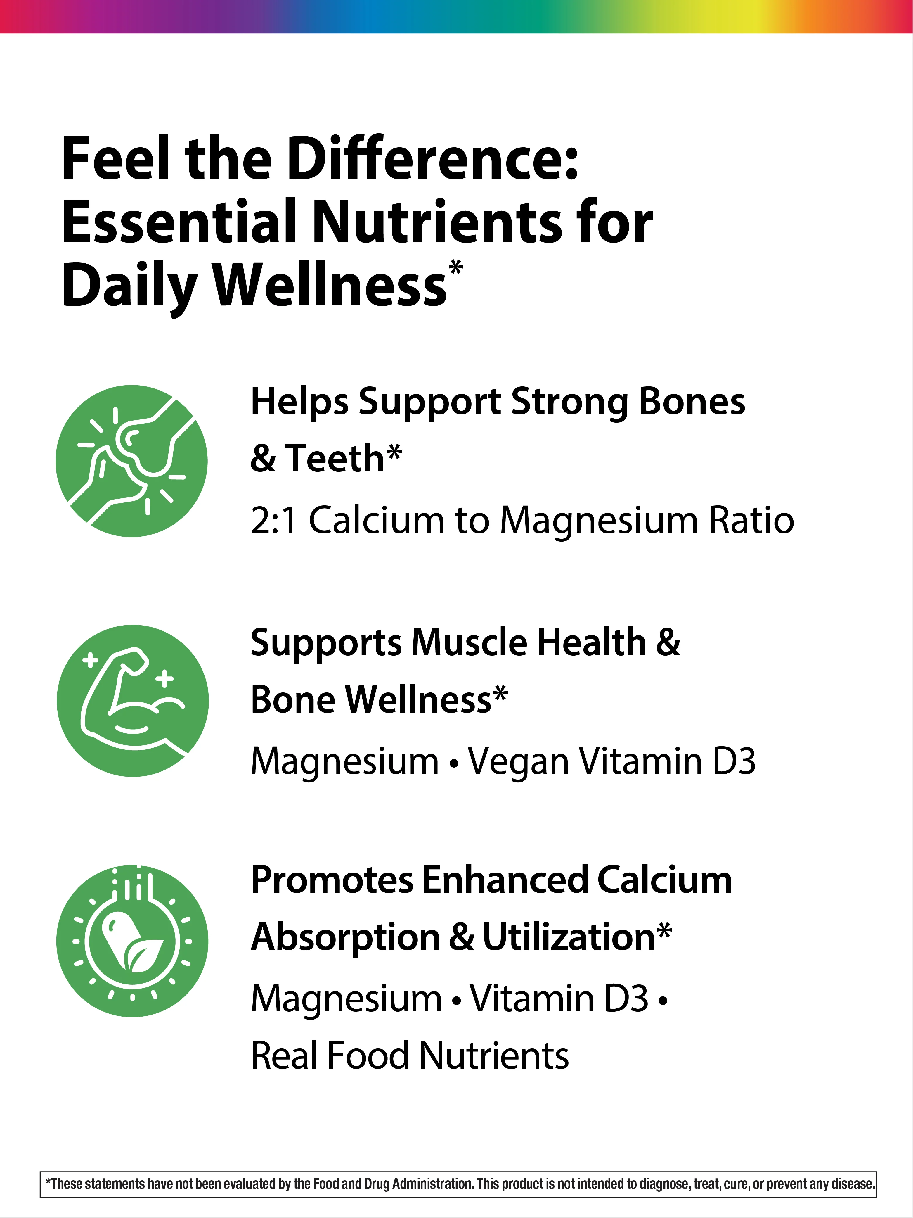 Calcium Magnesium and Vegan D3 + Real Food Nutrients, 90 Vegan Caplets - Image 5